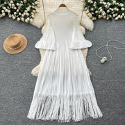 Petal Sleeves Pleated Tassel Dress Eight Colours