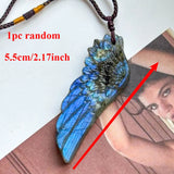 Labradorite Wing Pendant Necklace Adjustable Braided Cord Natural Iridescent Stone