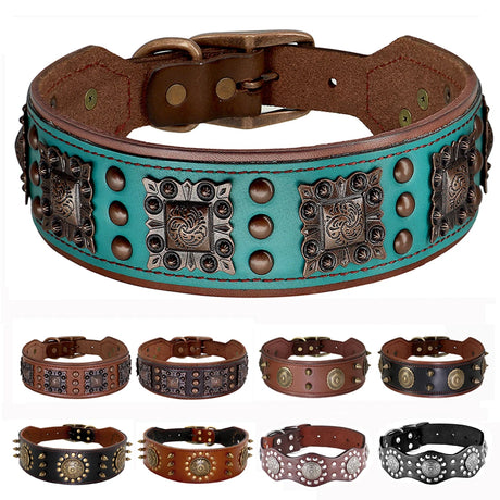 Genuine Leather Dog Collar 2inch Wide Rivets and Spikes Medieval Cosplay