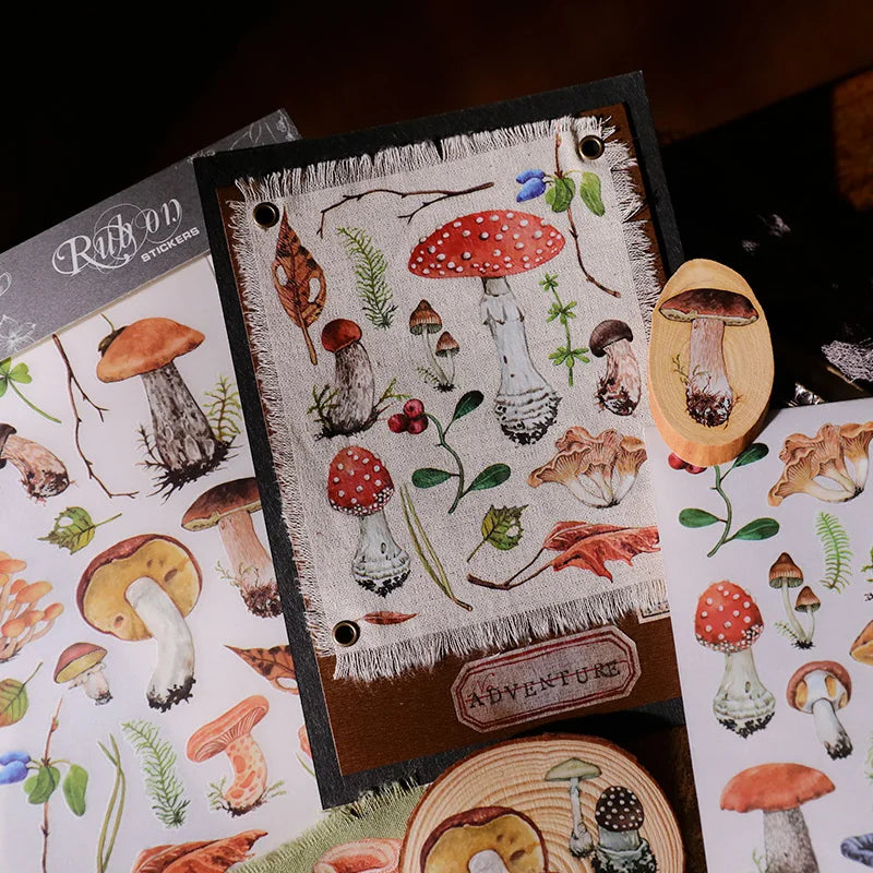 2 Sheet Vintage Mushroom RUB ON Transfer Stickers Junk Journal DIY Album Scrapbooking Craft Stickers