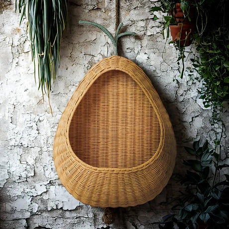 Handwoven Fruit Shape Wall Basket Apple Pear Wall-Mounted Storage Childrens Room Decor