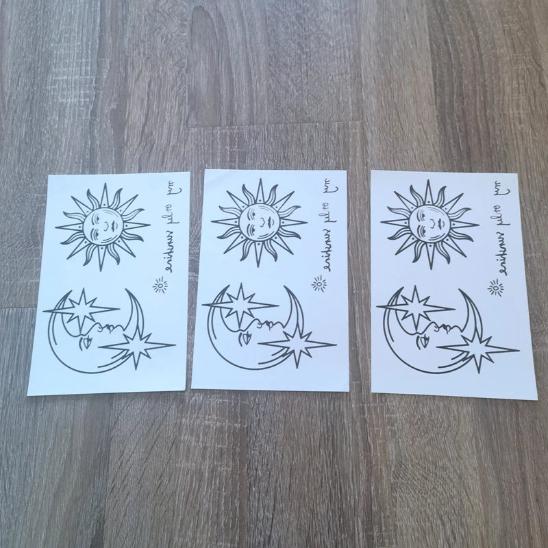 Dark Sun Moon Celestial Temporary Tattoos
