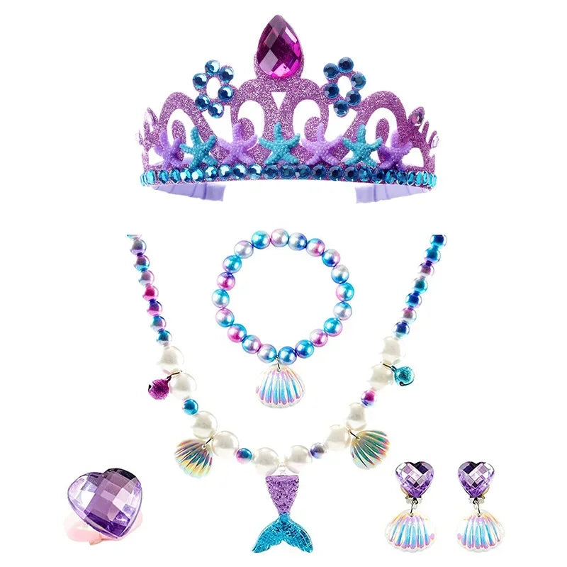 Mermaid Accessories Gloves Wand Crown Jewellery Set Wig Necklace Braid Cosplay Halloween Birthday Party