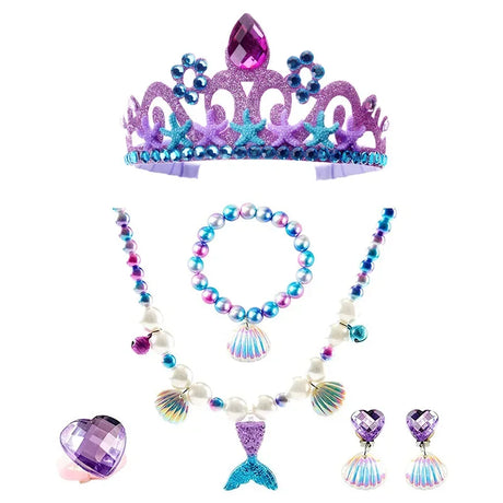 Mermaid Accessories Gloves Wand Crown Jewellery Set Wig Necklace Braid Cosplay Halloween Birthday Party