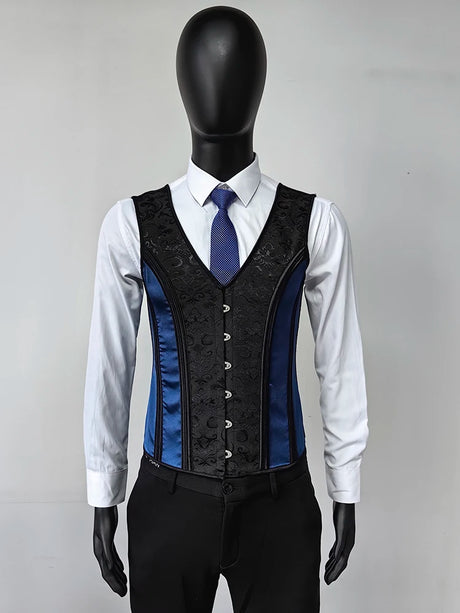 Vintage Circus Men's Boned Waistcoat Corset Vest Lace Up Burlesque Performance Stage Costume
