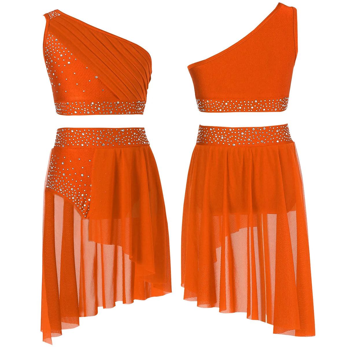 Girls Dance One Shoulder Crop Top Wrap Tutu Skirt Set