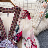 Mandy's Spring Boho Floral Chiffon Cascading Ruffles Dress