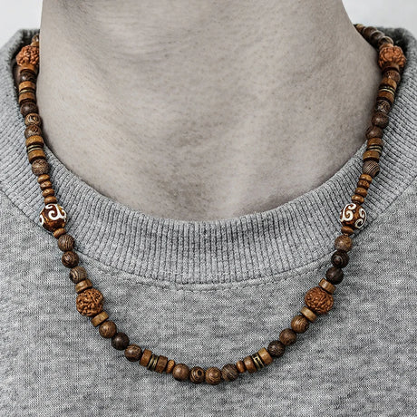 Bohemian Vintage Style Men's Wooden Bead Necklace