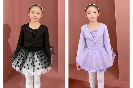 Plush Girls Ballet Wrap Tops Long Sleeve Dance Warm Up Sweater
