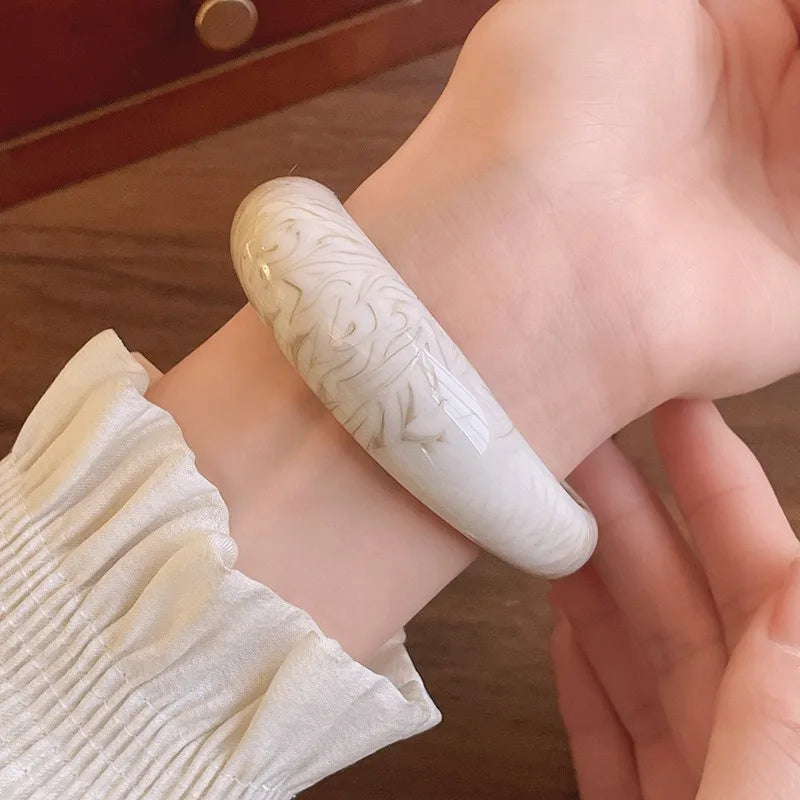 Smooth Round Acrylic Cuff Bangles Vintage Style Jelly Coloyr Smudging Wide Resin Bracelets