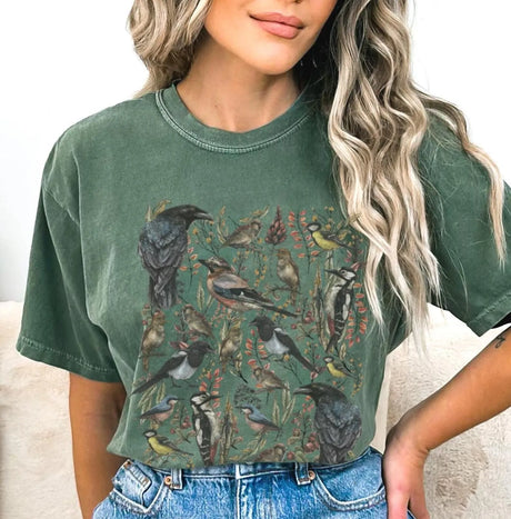 Bird Watcher Cottagecore T-Shirt Tee Naturecore Cotton Tee