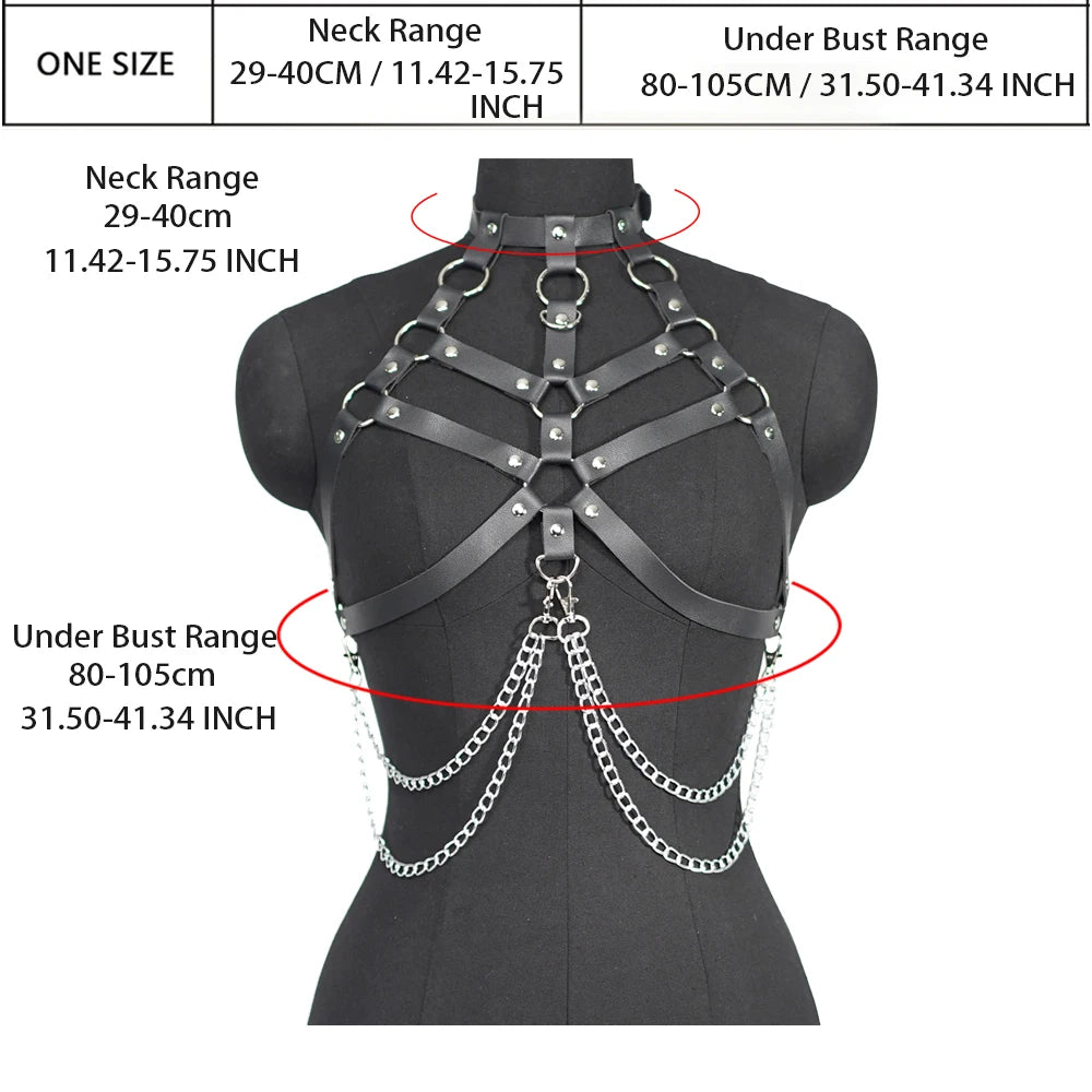 Rib Cage Harness Chest Body Harness Gothic Punk Faux Leather & Chains