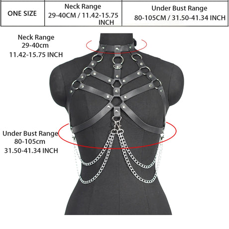 Rib Cage Harness Chest Body Harness Gothic Punk Faux Leather & Chains
