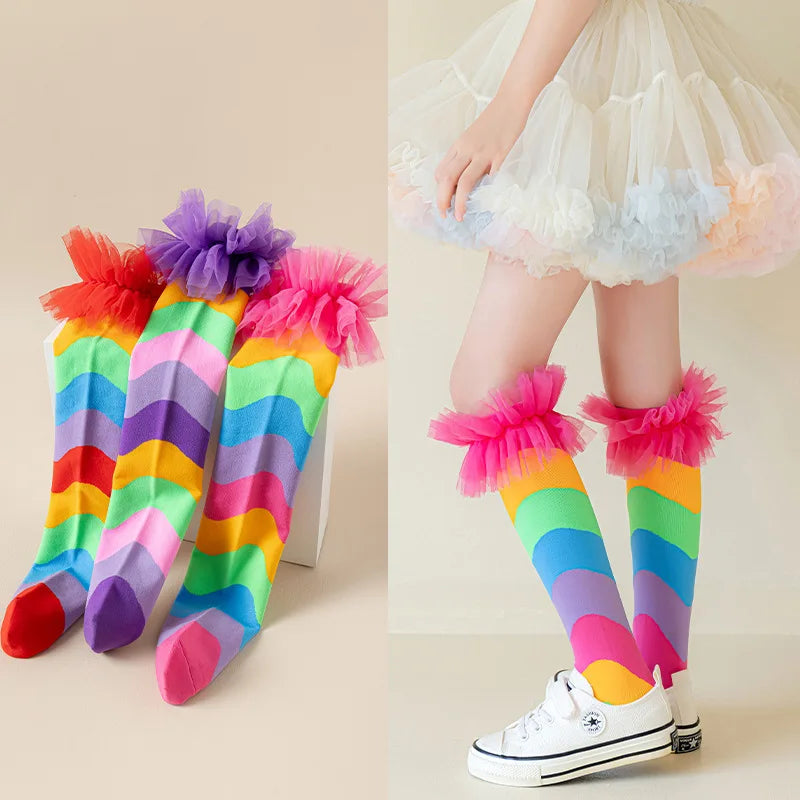 Girls Knee-High Rainbow Fun Socks 3-8T
