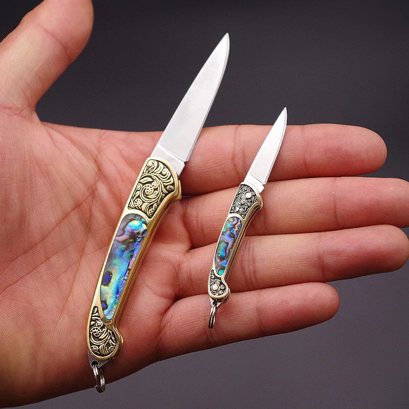 Handmade Brass Shell Inlay Folding Pocket Knife