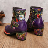 Violet's Floral Boots Genuine Leather Hand-painted Short Boots