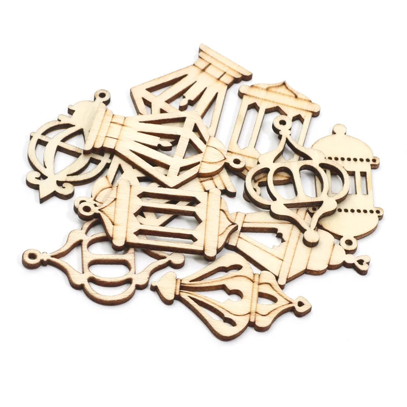 20pcs Wooden Vintage Lanterns Lamp Shapes Scrapbooking Embellishments DIY Wood Craft Supplies