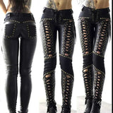 Punk Rock Laced Up Imitation Leather Skinny Pants