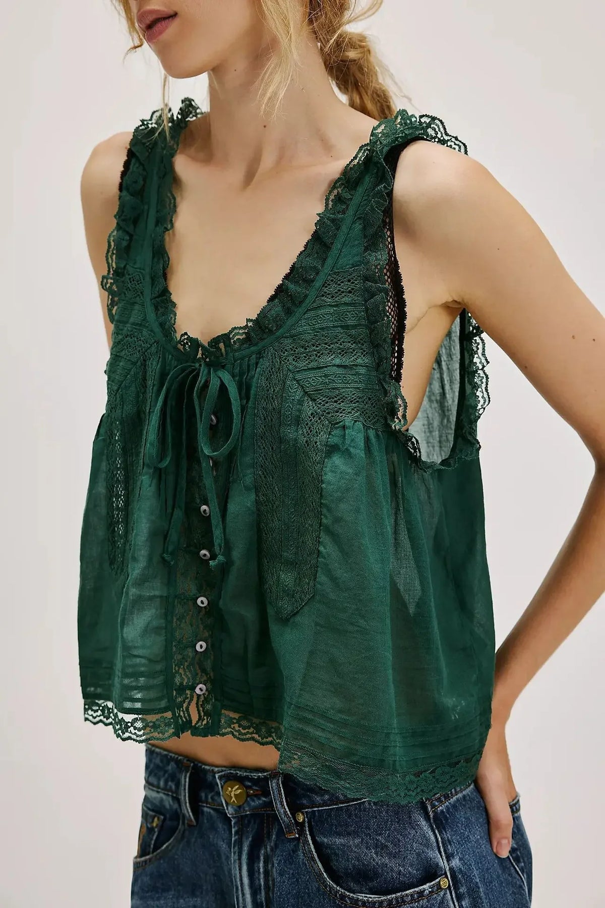 Pip's Summer Cotton Camis Crop Tops Boho Spliced Lace Tank Tops