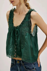 Pip's Summer Cotton Camis Crop Tops Boho Spliced Lace Tank Tops