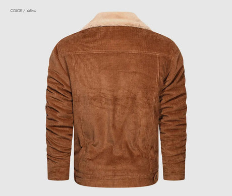 Woodsman Winter Corduroy Jackets Thick Warm Faux Fur Collar Bomber Coat