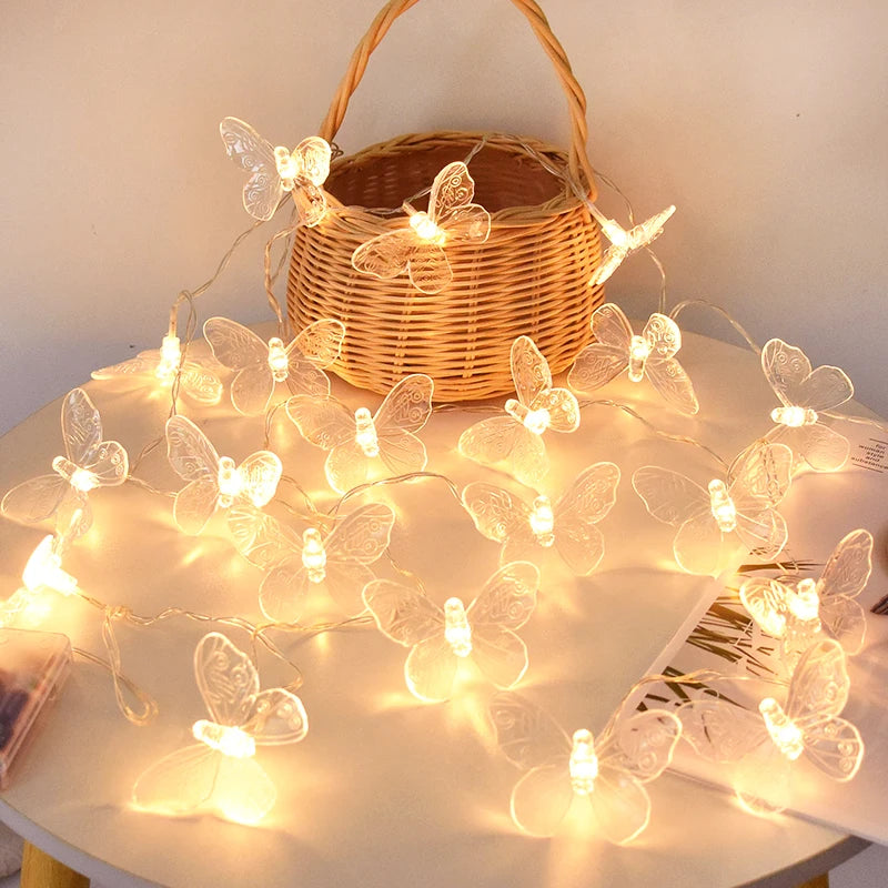 1.5M 10LED Butterfly Lights String Battery Outdoor Fairy Night Lamp Garland Party Decoration
