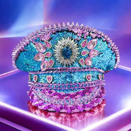 Spectacular Festival Rhinestone Captain Hat Military Cap