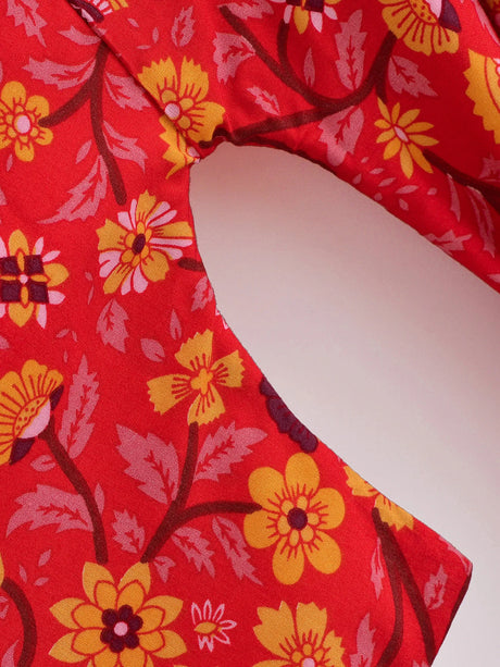 Red Flower Boho Cover Up Kimono