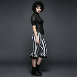Women’s Black White Striped Capri Pants Slim Fit Bell Bottom Leggings Performance Wear Halloween Costumes