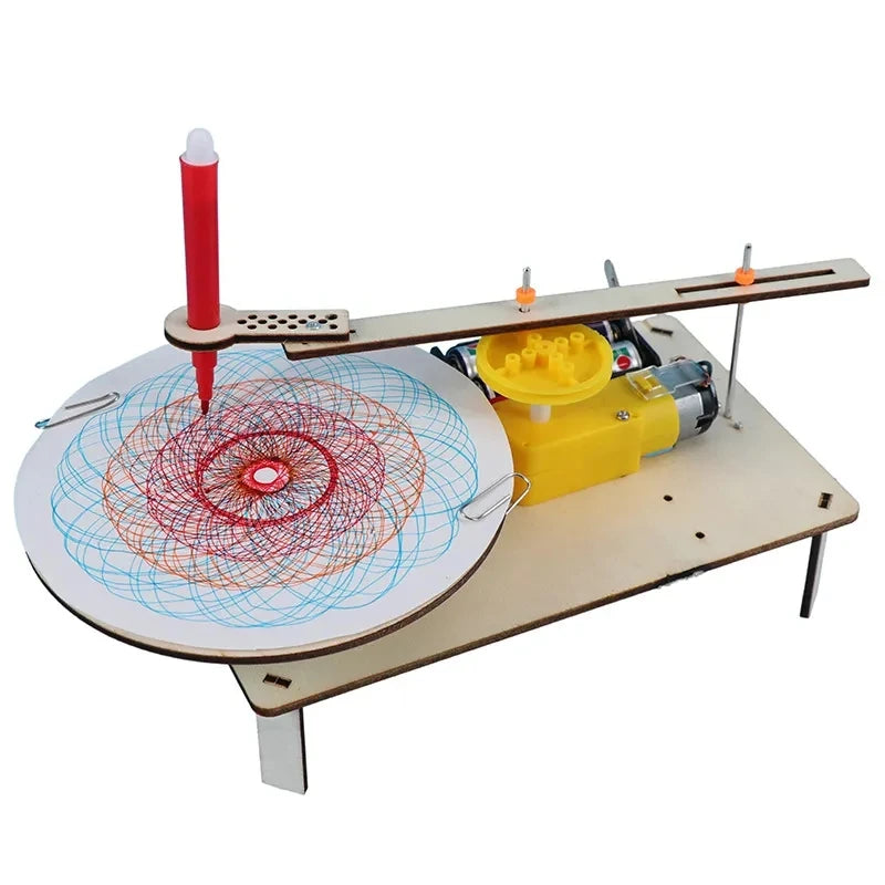 DIY Kids Wooden Electric Spirograph Model Kit Drawing Robot Science Physics Experiment Toy