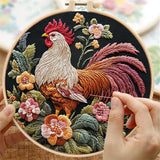 Rooster Embroidery Kit with Flowers for Beginners Needles Embroidery Thread DIY Craft