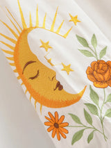 Sweet As Sunshine Vintage Sun and Floral Embroidered Linen Cotton Shirts Boho Tassel Blouse