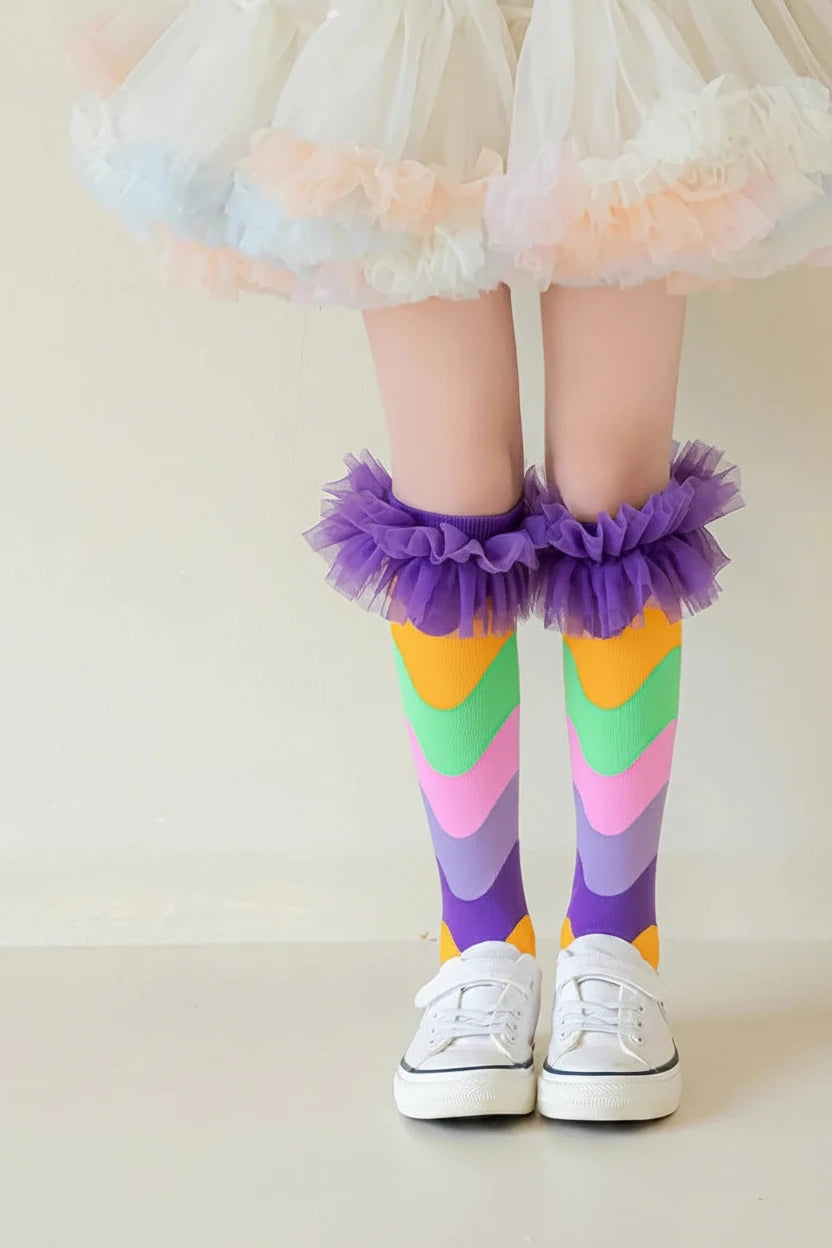 Girls Knee-High Rainbow Fun Socks 3-8T