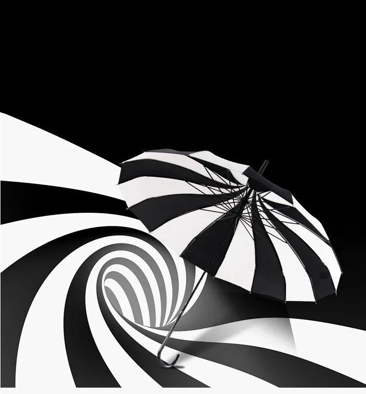 Black and White Pagoda Umbrella Striped Parasol
