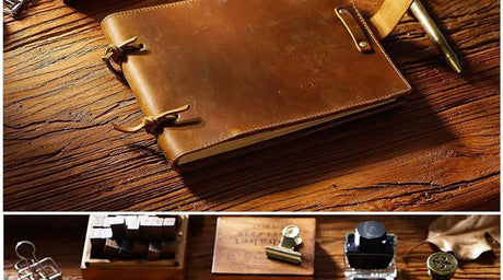 Stitched Genuine Leather Notebook 6 Colours Handmade Journal with Lock Blank Kraft Paper 200 Pages Sketchbook