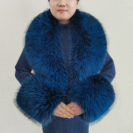 Large Faux Fox Fur Scarf Winter Warm Fluffy Collar And Cuff Sets 19 Colours