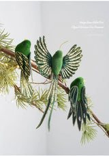 Set of Three Handmade Glitter Finish Christmas Tree Bird Decoration