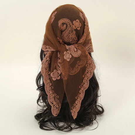 Lace Paisley Embroidered Square Bandana Scarf 23 Colours