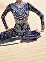 Shining Bedazzled Bodycon Bodysuit Showgirl Performance Costumes