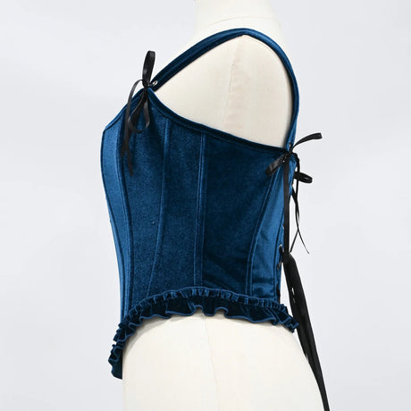 Delphine's Velvet Corset Over Bust Lace Up Boned Bodice 4 Colours