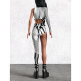Asymmetrical Women Cyberpunk  Bodysuit Costume Colourful Jumpsuit Cosplay Halloween Party Performance Suit