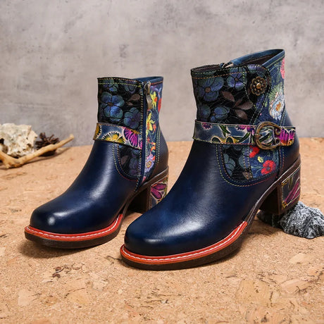 Violet's Floral Boots Genuine Leather Hand-painted Short Boots