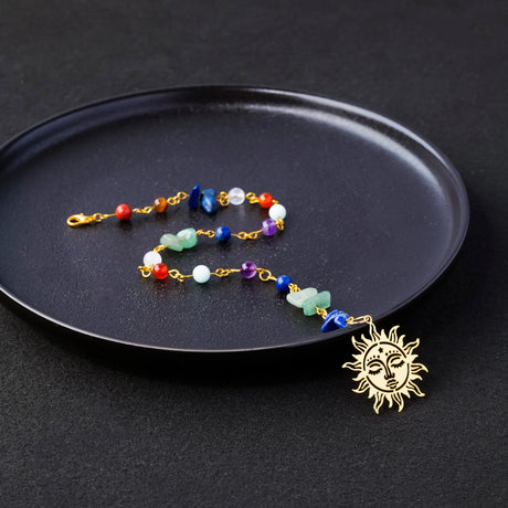 A pair of Handmade Natural Stone Chip Beaded Hair Chain Sun and Moon