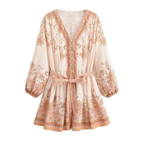 Mekah's Button Up Floral Print Long Sleeve Shirt Mini Dresses