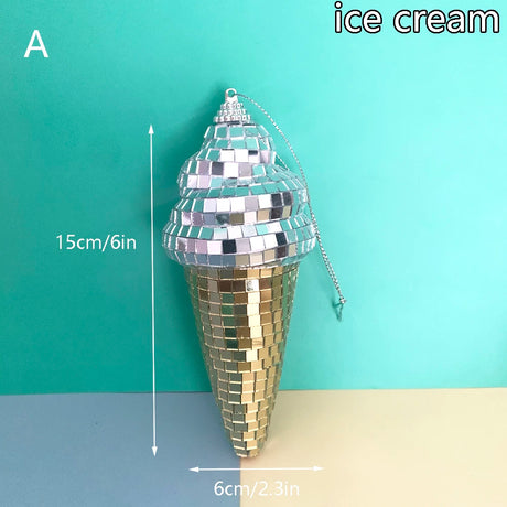 Hanging Disco Ice Cream Cone Mirror Ball Room Decor