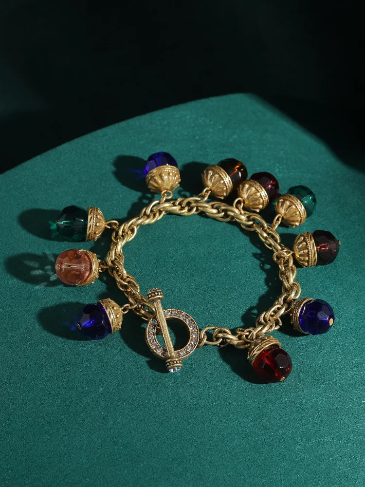 The Alchemist's Charms Multicolour Crystal Chain Bracelet 18K Gold Plated Adjustable