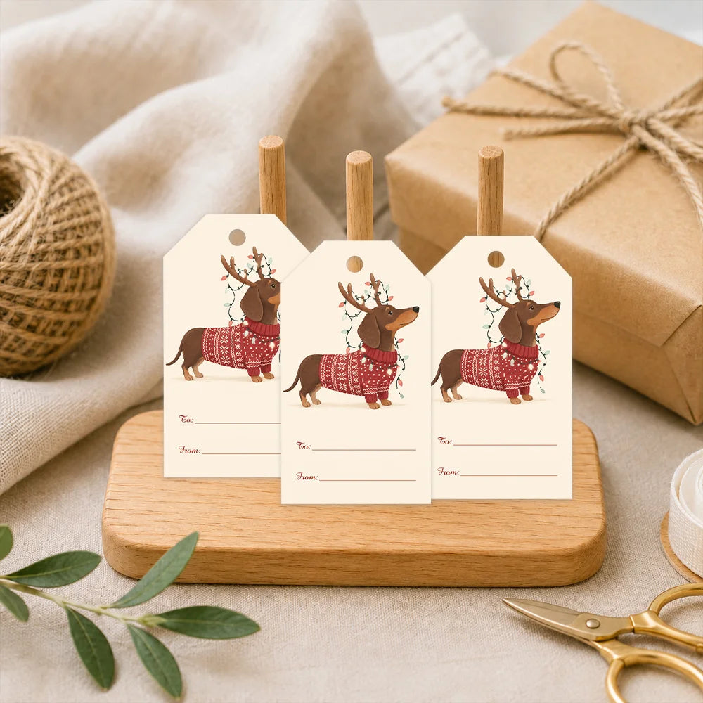 40pcs Dachshund Christmas Tags Gift Labels with Jute Rope