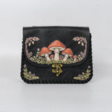 Red Mushroom Print PU Waist Bag Medieval Renaissance Distressed Faux Leather Flip Coin Belt Pouch
