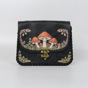 Red Mushroom Print PU Waist Bag Medieval Renaissance Distressed Faux Leather Flip Coin Belt Pouch
