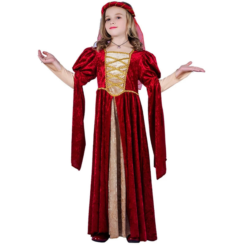 Girl's Renaissance Costume Medieval Court Red Fancy Dress Outfit